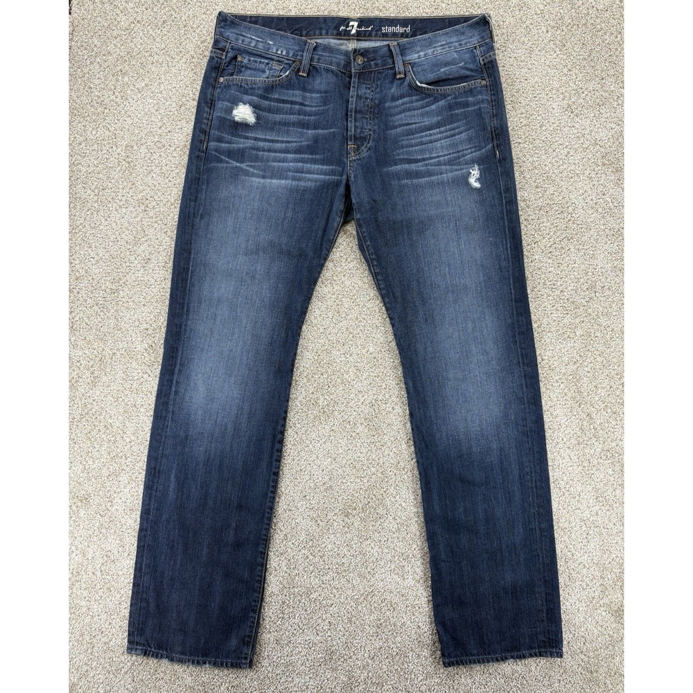 7 For All Mankind Jeans Mens 36 (Fits 38x35) Standard Straight Distressed Detail
